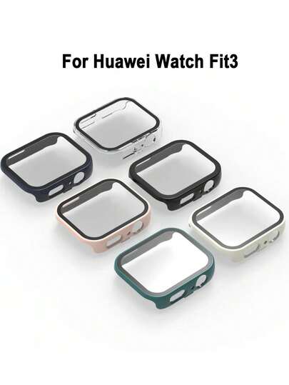 2-In-1 Hard PC Protective Case With Tempered Glass Screen Protector For Huawei Watch Fit 3, Fashionable Daily And Outdoor Smartwatch Protective Case, Full Coverage Anti-Fall Shock-Absorbing Shell, High Sensitivity And Clear Protection, Suitable For Daily Outdoor Wear, A Great Choice For Friends And Family Birthday, Christmas, Back To School Gifts