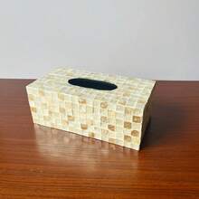 Ins风格轻奢天然贝壳装饰纸巾盒，适用于客厅和餐厅，创意收纳，适用于家庭桌面。 - 彩色 - 查看 11