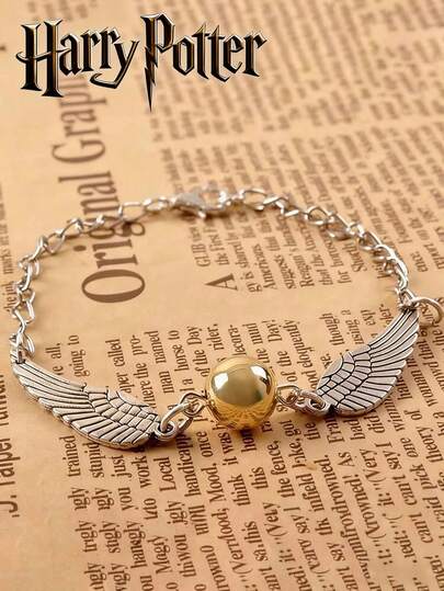 1pc  Deathly Hallows Golden Snitch Necklace, Thief's Bracelet, Harry's Golden Snitch Bracelet, Multi-Layer Wings Snitch Owl Hedwig Handmade Fan Gift