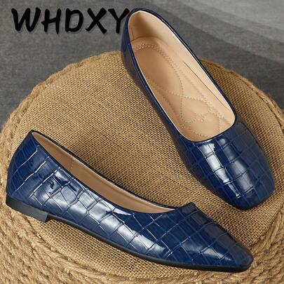 女士百搭低跟平底鞋，优雅淑女风，海军蓝复古平底鞋，适合休闲、艺术展览、秋冬装扮