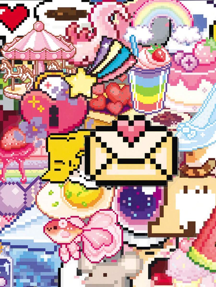 50张透明2D复古贴纸，可爱有趣的表情贴纸，防水涂鸦贴纸，适用于笔记本、笔记本电脑、滑板、水瓶 - J - 查看 1