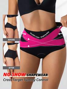 FLARIXA Women's High Waist Criss-Cross Lifting Shaping Panties, Slimming Seamless Shapewear Underwear - Black - View 1
