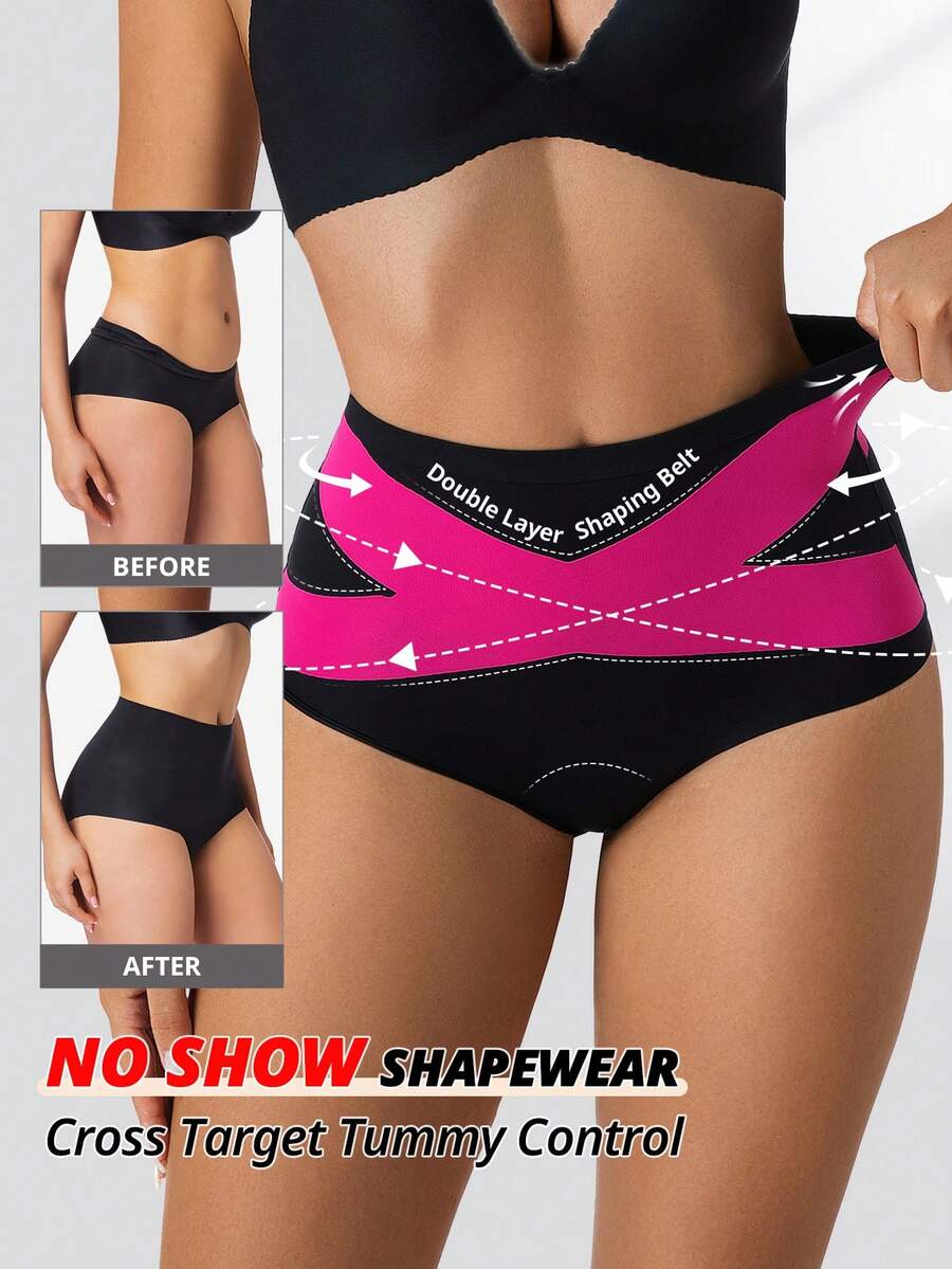 FLARIXA Women's High Waist Criss-Cross Lifting Shaping Panties, Slimming Seamless Shapewear Underwear - Black - View 1