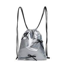 Ribbon Satin Rope Backpack Y2K Silver Gray Bundle Cute Backpack - Bạc - Xem 6