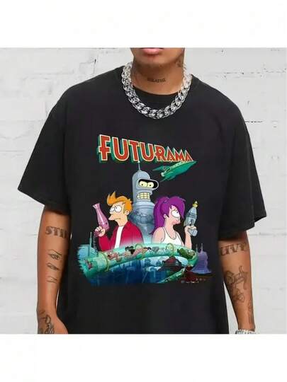 Men's T-Shirt, Classic Graphic T-Shirt Men'S Futurama Anime Graphic T-Shirt- 100% Cotton Breathable Short Sleeve Tee With Bender, Fry& Leela Print, Regular Fit Casual Shirt For Summer Outings& Weekend Wear, Anime T Shirt Basic Summer Tee For Men (S-XXXL) , Vintage, Shirts, Graphic Tees, Funny T Shirts, Graphic Tees, Western