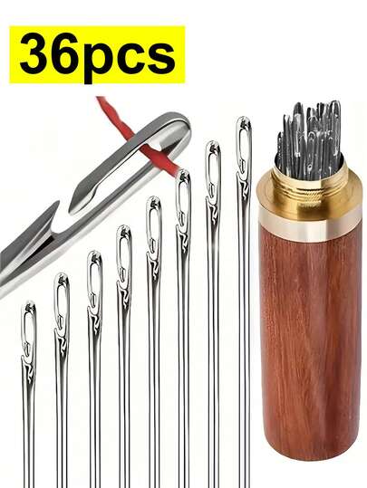 36支装手缝针，带收纳瓶 - 加厚针尖，适用于皮革、布料、DIY工艺品、修补和老年人缝纫 - 耐用手缝针，适合老年人使用