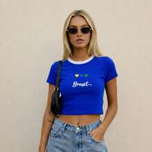 Cropped T-Shirt Brazil World Cup Fan Look - Màu xanh lam - Xem 1