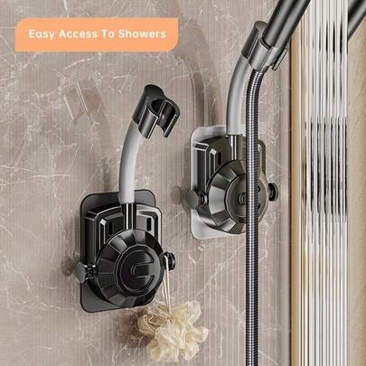 1pc Wall-Mounted Shower Head Holder, Bathroom Handheld Shower Head Bracket, Silver Gray Black, No Drilling Required, Easy Installation, Suitable For Summer Bathroom, Father's Day Gift, For Shower Use Only, Bathroom Shower Head Holder, Shower Head, Bathroom Hole-Free Hanging Bracket, Universal Adjustable Base With Hook