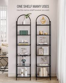 HEXCELEN Bookcase Bookshelf, Tempered Glass Bookshelves, Slim Shelving Unit For Bedroom, Bathroom, Home Office, Steel Frame, Home Decor, 5 Tier, 6 Tier Gold - màu đen - Xem 3