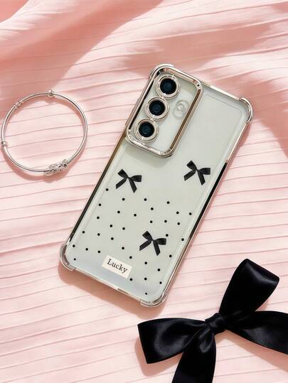 1pc Creative Triple Bow Polka Dot Lucky Four Corner [Camera Lens Film] Shockproof Airbag Compatible With Apple 7/8/X/XR/XSMAX/11/12/13/14/15/16/17 Pro Max, Compatible With Samsung A14/A15/A16/A17/A04/A05/A06/A07/A54/A55/A56/A57/A34/A35A/36/A37/S26/S26Plus/S26Ultra, Compatible With Transsion SMART7/8/10, Compatible With Honor 400/400Pro/400Lite Soft Full Coverage Phone Case