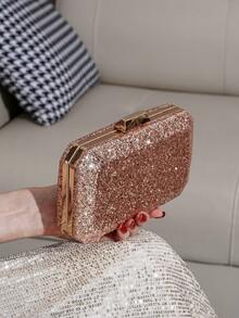 Shiny Sequin Evening Clutch Bag, Shoulder Strap Chain Crossbody Bag For Women - Champagne - View 8