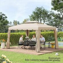 Outsunny Techo de Repuesto para Cenador, 4x3 m, Cubierta de Repuesto con Doble Techo, 8 Orificios de Drenaje, SOLO Toldo de Recambio para Pabellón Gazebo - Beis - Ver 8