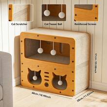 Double-Layer Standing Cat Scratching Post And Cat House Combination: Multi-Level Cat Apartment Made Of Wood And Corrugated Cardboard With A Comfortable Sleeping Loft | Satisfies A Cat's Instincts To Scratch, Climb, Chew, And Nap | Durable, Hairless, Cat Furniture - One-size - View 8