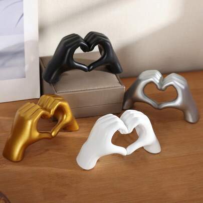 1pc Heart-Shaped Resin Figurine, Bedroom Desktop Decor, Gesture Ornament, Random Delivery Birthday Gift