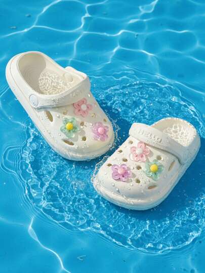 New Colorful Floral/Sunflower EVA Material Closed Toe Slippers, Cute & Fashionable For Girls, Comfortable & Lightweight For Indoor, Shower, Home, Outdoor, Beach, Travel, School, Garden, All Seasons