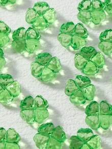 50颗3D亚克力三叶草形珠子（绿色和白色），三叶草珠子，透明绿色亚克力三叶草形珠子，不透明多面三叶草形圣帕特里克节散珠，散珠，多面亚克力三叶草珠子，不透明亚克力三叶草珠子，圣帕特里克节 - 彩色 - 查看 11