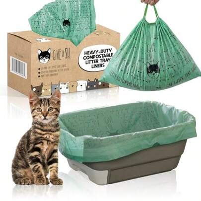 Home Postable Cat Litter Box Liners Jumbo XL 36" X 19" Drawstring - Extra Thick Heavy Duty Litter Box Bags Tear Resistant And Leak-Proof Cat Liners For Easy Cleanup - Pack Of 10