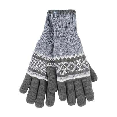 Heat Holders Heat Holders - Mens Striped Nordic Fairisle Zig Zag Knitted Fleece Lined Thermal Winter Warm Gloves
