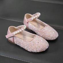 Girls' Glitter Hook And Loop Flat Shoes, Comfortable & Versatile - Pink - View 4
