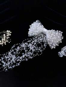1pc Elegant Bow & Tassel Bridal Headpiece, Wedding Party Hair Accessory ZVF4 - 白色 - 查看 3