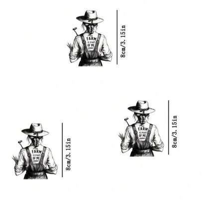1 قطعة/2 قطعة/3 قطع ملصق نقل حراري بشكل سيلويت مزارع، ديكور قماشي بطراز المزرعة القديم، مناسب للملابس العمل، بضائع المزرعة، الملابس الخارجية