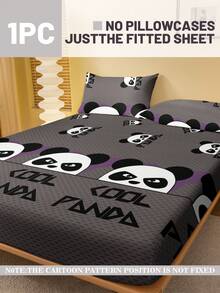 1件极简现代动物图案熊猫印花水洗床笠，卧室印花床罩，床上用品（不含枕套） - 彩色 - 查看 2