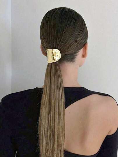 5/2/1pcs Metal Geometric Elastic Hair Tie, Charming Dark Style, Luxury Ladies Ponytail Holders, Ponytail Hair Tie, Metal Hair Tie, Modern Ponytail Set, Gold Minimalist Hair Clips, Hair Accessories, Wedding Hair Tie, Gift For Her, Suitable For Long Hair, Can Also Be Worn By Men For An Elegant Look, Suitable For Makeup, Travel, Workout, Fitness, Swimming And Other Occasions Hair Rubber Bands Scrunchies Hair Rope