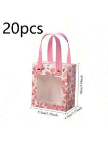 10pcs Floral Wedding Favor Boxes With Handles, Pink Sakura Design, Wedding And Valentine's Day Gift Empty Packaging Boxes - Multicolor - View 14