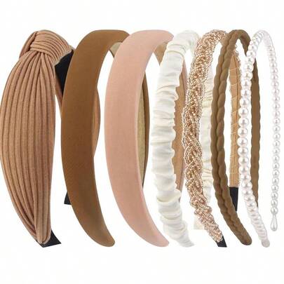 7pcs Women's Headbands, Suitable For Washing Face, High Crown Top Hair Clips, New Hair Accessories, Anti-Slip Hair Bands