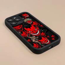 Cabezas de diablo rojo sobre fondo negro. Esta elegante funda es compatible con Samsung, Apple, VIVO, OPPO, , Transsion, ,  y Honor. Fabricada en silicona TPU, ofrece protección contra golpes y caídas, además de una sensación superior. Es un regalo ideal para familiares, amigos y seres queridos, y una opción perfecta para San Valentín y Año Nuevo. - Negro - Ver 2