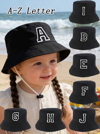 1 PC A-Z Letter Kids Bucket Hat Children Sun Hat Fashionable Casual Cute Outdoor Kids Sun Hat For Boys Girls Wide Brim Bucket Hat Summer Beach Fishing Hat