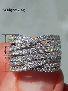 1 Peça Anel Glamoroso de Zircônia Cúbica para Mulheres para Casamento, Noivado, Aniversário, Festa, Joias, Presente do Dia dos Namorados - 1# - Visão 10