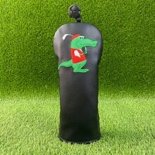 高尔夫球杆保护套 | 趣味鳄鱼图案黑色PU皮革防撕裂中长高尔夫球杆套 - 黑色 - 查看 3