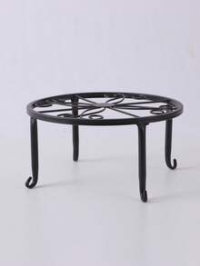 1/2pcs Classic Iron Flower Stand, Round Metal Planter Holder With Floral Pattern, Lightweight Baked Paint Potted Plant Display Rack, Multi-Purpose Indoor/Outdoor Garden Container Holder - Round - View 10
