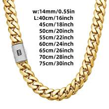 2pcs 14K Gold Plated Hip Hop Jewelry Set For Men, 14mm Thick Stainless Steel Curb Link Chain, Punk Clamshell Buckle Necklace & Bracelet - Golden+Silvery - View 3
