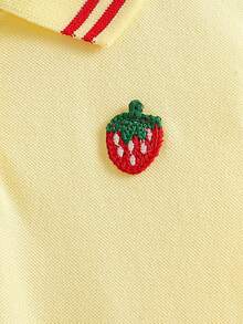 Young Girl' Casual Strawberry Embroidery Polo Collar Short Sleeve Dress, Summer - Yellow - View 5