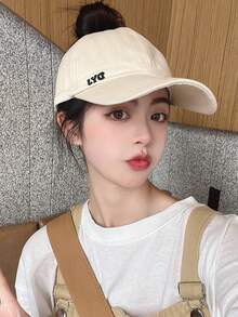 1pc Solid Color Letter Baseball Cap, Women's Large Brim Sun Protection Hat For Summer, Driving, Outdoor, Beach - A - View 5