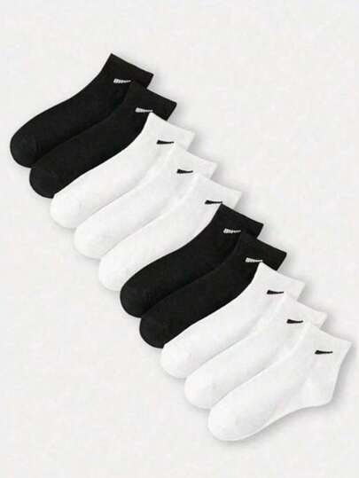 1/5/6/10 Pairs Unisex Striped Crew Socks, Comfortable & Breathable, White, Suitable For Daily Wear, Sports, All Seasons