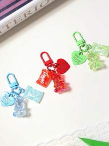 1pc Fashionable Women's Transparent Heart-Shaped Candy Bear Keychain, Girl Backpack Hanging Chain, Car Key Chain - A - View 8