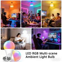 Bombilla LED RGBW de 9W con control remoto, bombilla multicolor de 16 colores, base E26/E27, 80-265V, bombilla LED multicolor regulable, adecuada para decoración del hogar, dormitorio, fiesta, bar, 1 paquete - multicolor - Ver 7