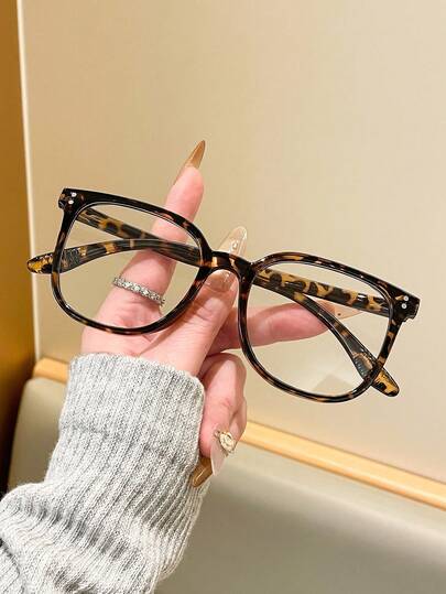 1 Pair Fashion Leopard Print Square Frame Glasses, Lightweight Material, HD Lens, For Computer Gaming TV Phone Daily Wear, Universal For Women Men, New Year Valentine's Day Graduation Season Gift