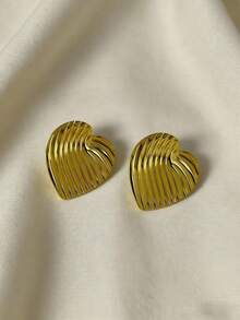 Pendientes de corazón de metal con elegancia francesa, hipoalergénicos de acero inoxidable, joyería de lujo en caja, regalos personalizados para mujeres, joyería para el Día de San Valentín - Dorado - Ver 3