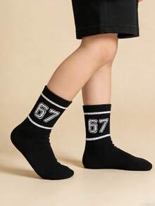 3 đôi tất thể thao cổ cao màu trắng unisex dành cho trẻ em và người lớn, thiết kế 67 họa tiết thú vị, thoáng khí và thoải mái, quà tặng thường ngày. - màu đen - Xem 4