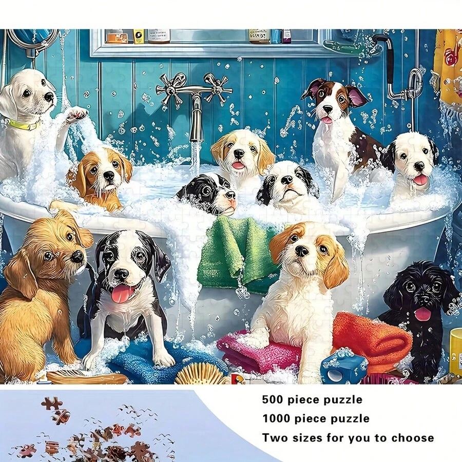1000-Piece Large Breed Dog Puzzle, Featuring Over 500 Dog Breeds - A Challenging 1000-Piece Puzzle For Adults And Families, A Stress-Relieving Activity, Comes In A Durable Portable Box, With Bright Colors And Realistic Dog Scenes (Bathroom And Outdoor) - The Perfect Gift For Pet Lovers - 一箱1000件 - 查看 1