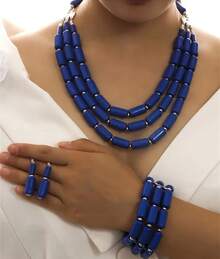 Conjuntos de joyería de moda para mujer, collar multicapa con forma de onda acrílica colorida, pendientes, pulsera, bisutería, accesorios Vintage WELJ - Color 2 - Ver 2