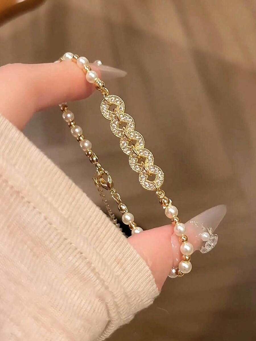 New Chinese Style Zirconia Coin Beaded Pearl Bracelet, Retro Palace Elegant Luxury Versatile Bracelet For Women - Copper Coin Beaded Pearl Bracelet - View 1