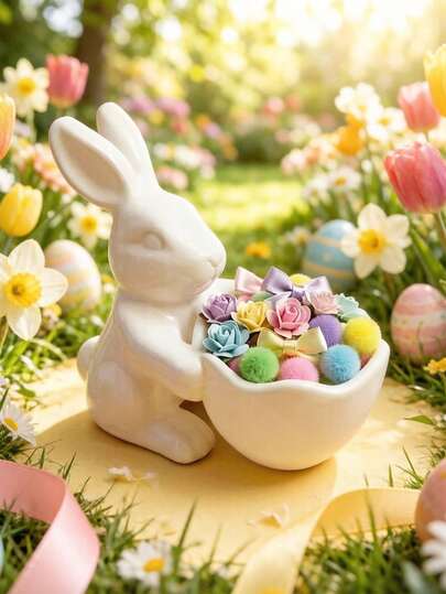 1个复活节礼物手提篮兔子家居装饰，创意糖果篮收纳托盘，可爱节日装饰配件，简约北欧风桌面摆件，客厅玄关钥匙架，卧室梳妆台首饰托盘，复活节主题氛围装饰，节日礼物家居装饰，高品质实用收纳配件