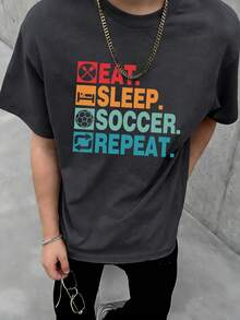 1pc Boys' Casual Printed Round Neck Short Sleeve T-Shirt, Summer Student Youth Apparel - Colorful Letter Print T-Shirt Brings Joy And Happiness To Every Child! ZEATE SLEEP - Dark Grey - View 2