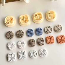 Set de 4 moldes de arcilla polimérica tejida para pendientes, kit de moldes de arcilla polimérica DIY para pendientes, molde de corte pequeño creativo, herramientas hechas a mano para pendientes - Amarillo - Ver 2