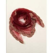 1pcs Women's Flower Embroidery Hair Scarf Headband Sheer Lace Hair Bandana Claret - Màu Đỏ Sâu - Xem 2
